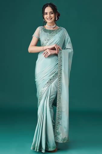 Blue embellished sequinned saree
