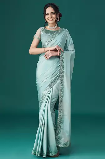 Blue embellished sequinned saree