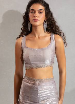 Dusty grey handwork zarkan embroidery silk party wear saree 4