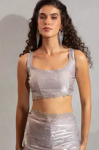 Dusty grey handwork zarkan embroidery silk party wear saree