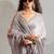 Dusty grey handwork zarkan embroidery silk party wear saree