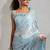 Sky blue handwork zarkan border work satin silk party wear saree