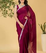 Magenta chiffon heavy lace border work party wear saree