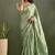 Green chiffon heavy lace border work party wear saree
