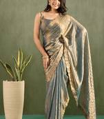Sky blue chiffon heavy lace border work party wear saree
