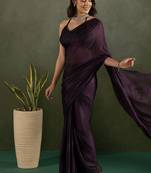 Brown designer printed work chiffon casual wear saree