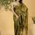 Golden chiffon heavy lace border work party wear saree