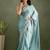 Sky blue chiffon heavy lace border work party wear saree