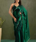 Bottle green chiffon heavy lace border work party wear saree