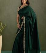 Green chiffon heavy lace border work party wear saree