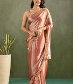 Peach chiffon heavy lace border work party wear saree