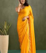 Orange chiffon heavy lace border work party wear saree