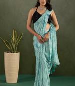 Sky blue designer printed work chiffon casual wear saree