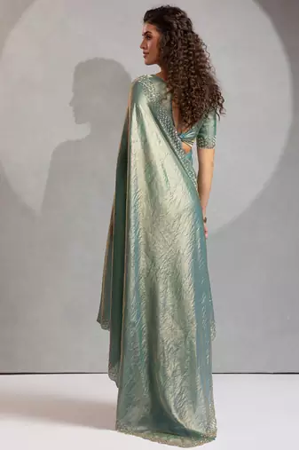 Ice blue handwork zarkan border work silk party wear saree