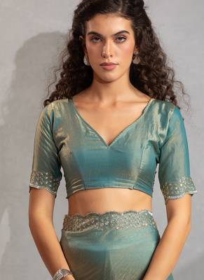 Ice blue handwork zarkan border work silk party wear saree 4
