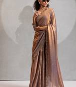 Grey handwork zarkan border work silk party wear saree