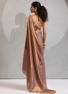 Grey handwork zarkan border work silk party wear saree 2