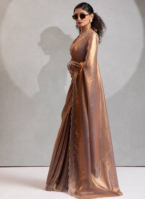 Grey handwork zarkan border work silk party wear saree 3