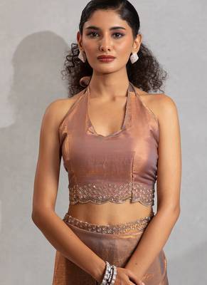 Grey handwork zarkan border work silk party wear saree 4