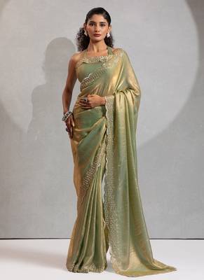 Pista handwork zarkan border work silk party wear saree 1