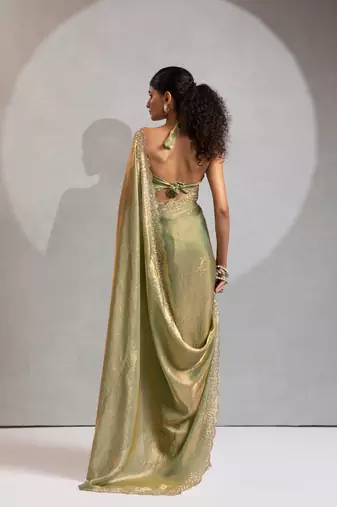 Pista handwork zarkan border work silk party wear saree