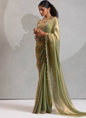 Pista handwork zarkan border work silk party wear saree 3