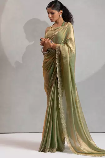 Pista handwork zarkan border work silk party wear saree