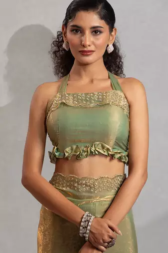 Pista handwork zarkan border work silk party wear saree