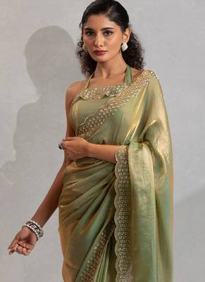 Pista handwork zarkan border work silk party wear saree 5