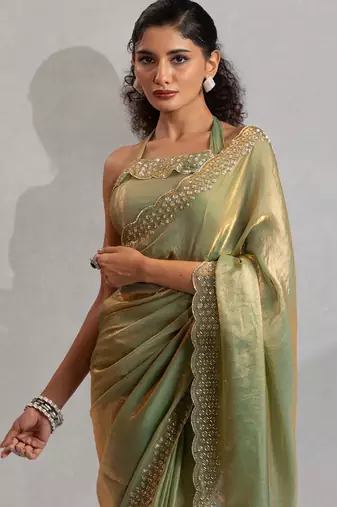 Pista handwork zarkan border work silk party wear saree