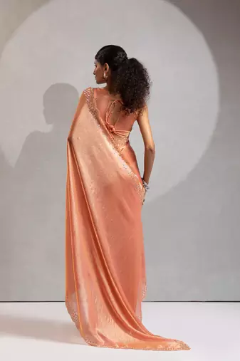 Peach handwork zarkan border work silk party wear saree