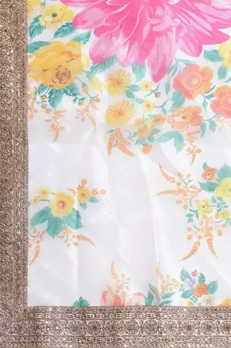 Off-White Semi-Stitched Lehenga & Unstitched Blouse with Dupatta