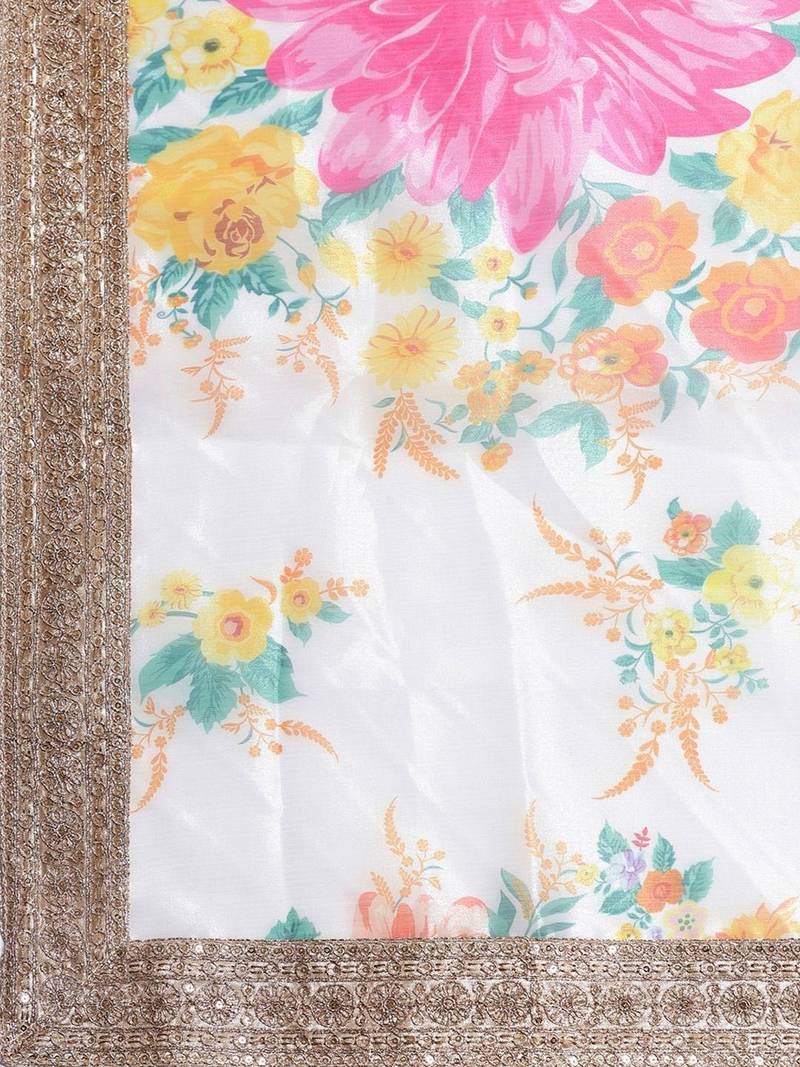 Off-White Semi-Stitched Lehenga & Unstitched Blouse with Dupatta