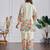 Off white floral printed mandarin collar cotton top with trouser