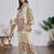 Off white floral printed mandarin collar cotton top with trouser