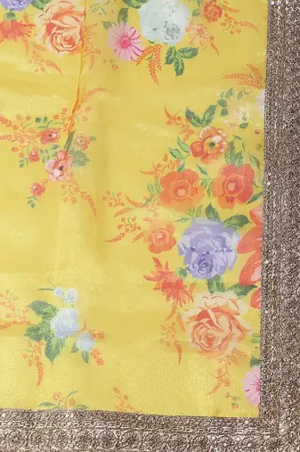Yellow & Orange Printed Semi-Stitched Lehenga & Unstitched Blouse with Dupatta