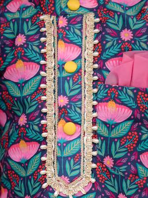 Blue printed cotton silk kurta pyjama 4
