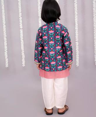 Blue printed cotton silk kurta pyjama 5