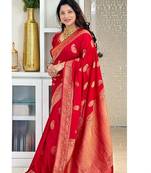Red color silk blend saree with blouse