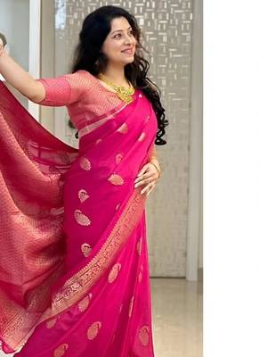 Pink color silk blend saree with blouse 1