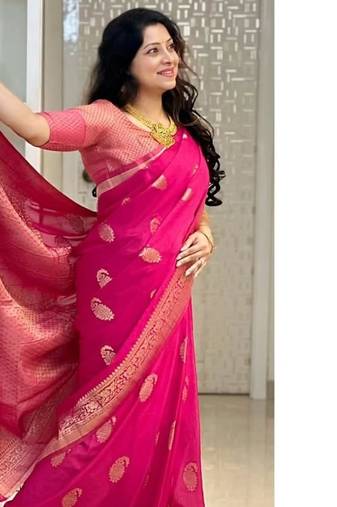 Pink color silk blend saree with blouse