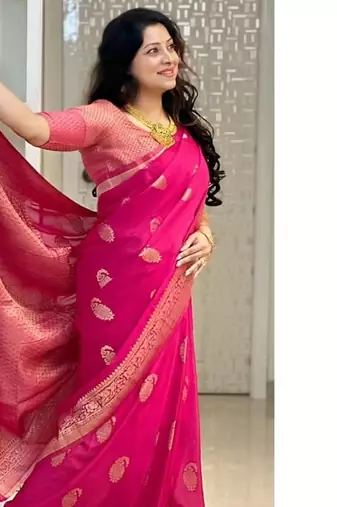 Pink color silk blend saree with blouse