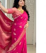 Pink color silk blend saree with blouse