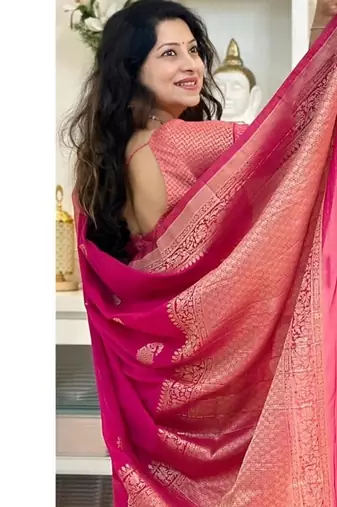 Pink color silk blend saree with blouse