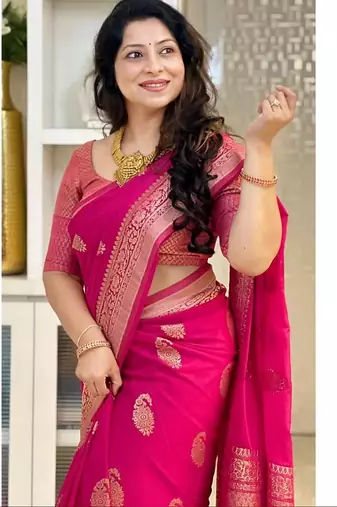 Pink color silk blend saree with blouse