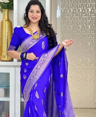 Pink color silk blend saree with blouse 2