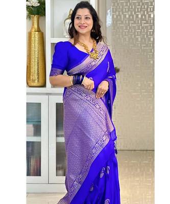 Pink color silk blend saree with blouse 3
