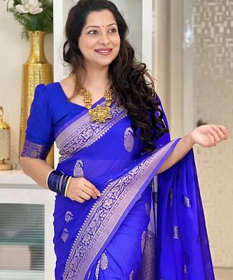 Pink color silk blend saree with blouse 4