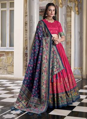 pink tussar Silk Lehenga Choli with Prints & Foil Work  1