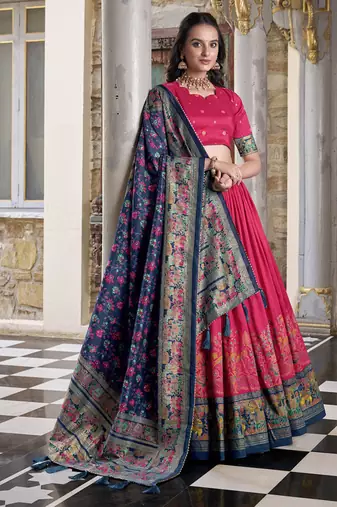pink tussar Silk Lehenga Choli with Prints & Foil Work 